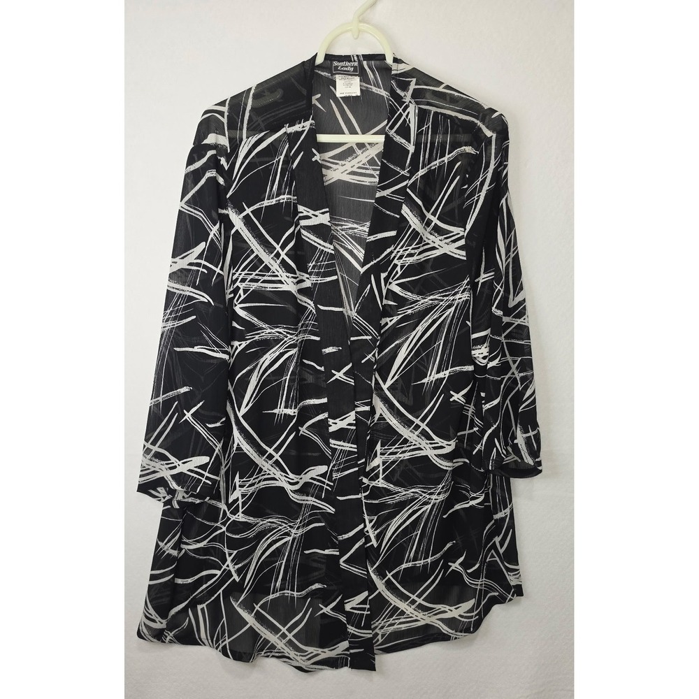 Southern Lady Black White Abstract Kimono Cardigan & Skirt Set 18W/24W Plus Size